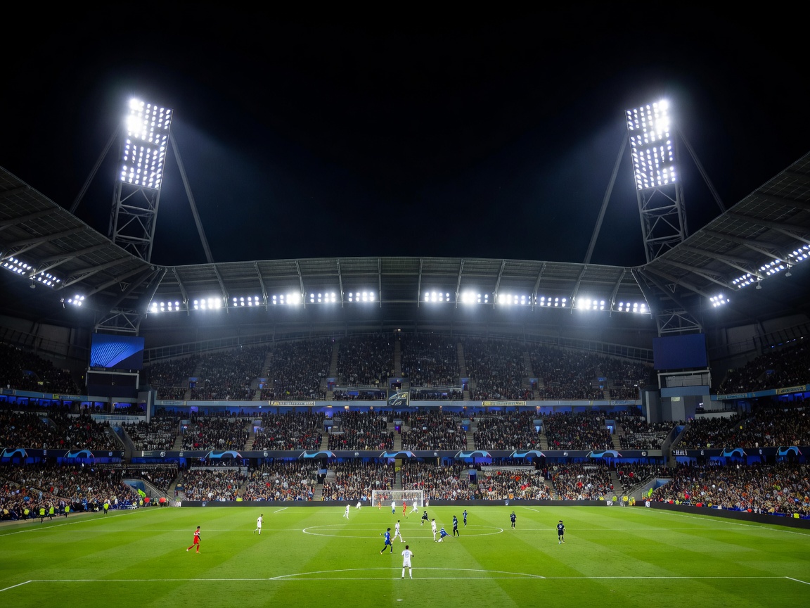 Etihad Stadium floodlights during European Champions League fixture