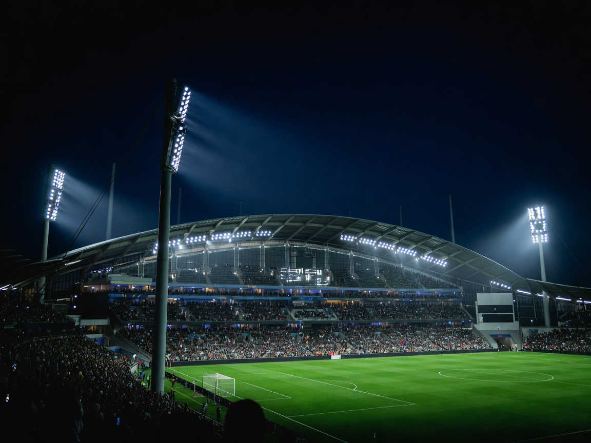 Etihad Stadium floodlights during European competition