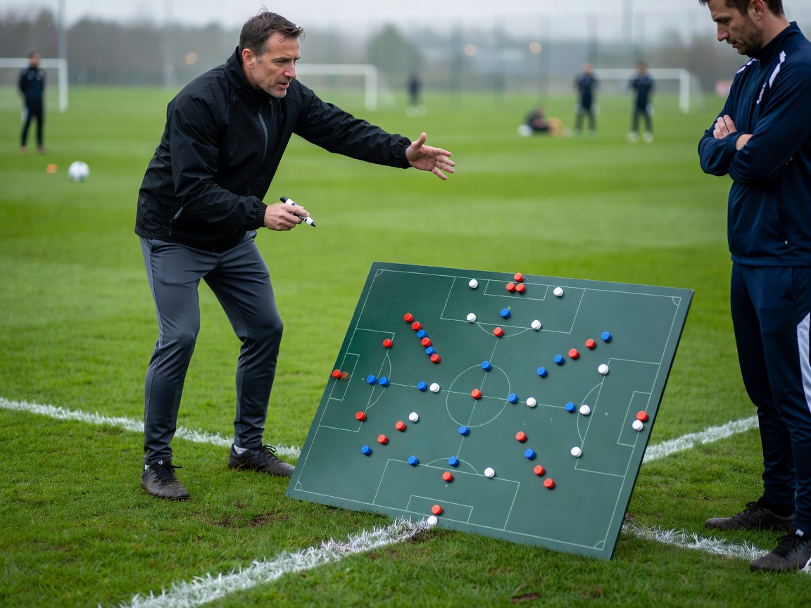 Football tactical board on pitch sideline